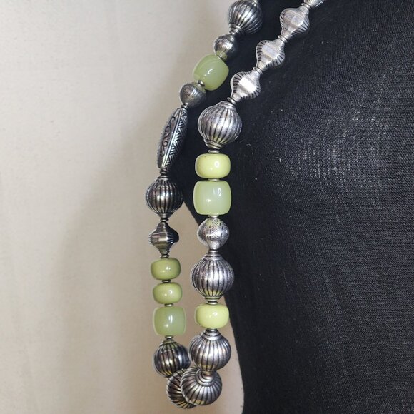 Chico's Vintage Chunky Lime and Silver Tone Beaded 39" Necklace with 5" Extender - Picture 8 of 16